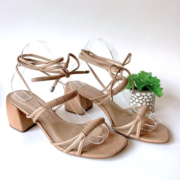 Free People Vicenza Love Struck Lace-Up Heels Sandals Tan Leather Size 38 / 7 - Picture 2 of 16